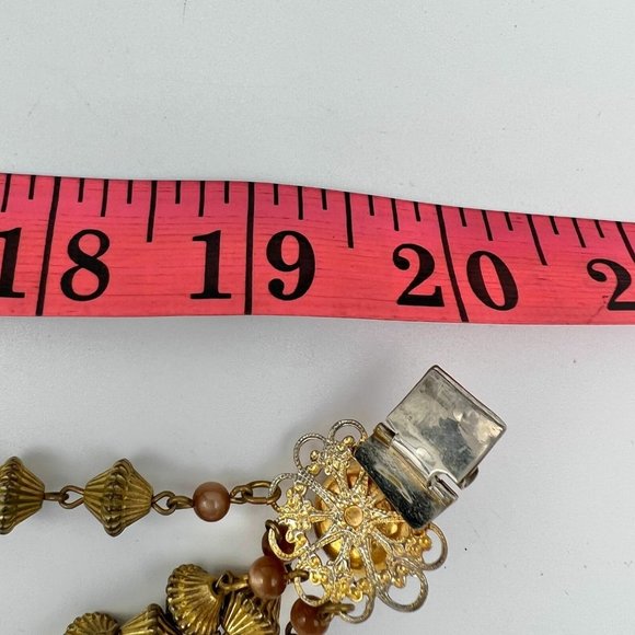 Vintage Goldtone Beaded 4 Strands Necklace Gray and Brown - Picture 5 of 5